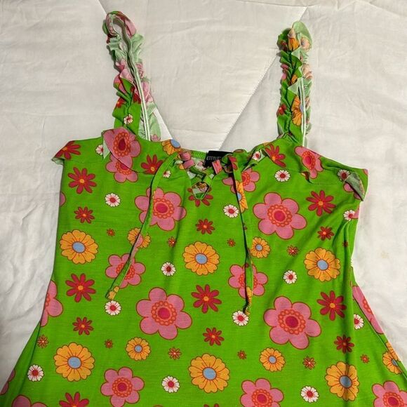 NWOT PrettyLittleThing Lime Green & Pink Flowers Dress 12 - Picture 2 of 9